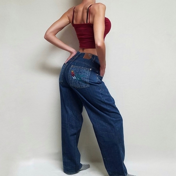 VINTAGE Rocawear Rainbow Graphic Baggy Fit Wide Leg High Rise Skater Jeans - Picture 3 of 16